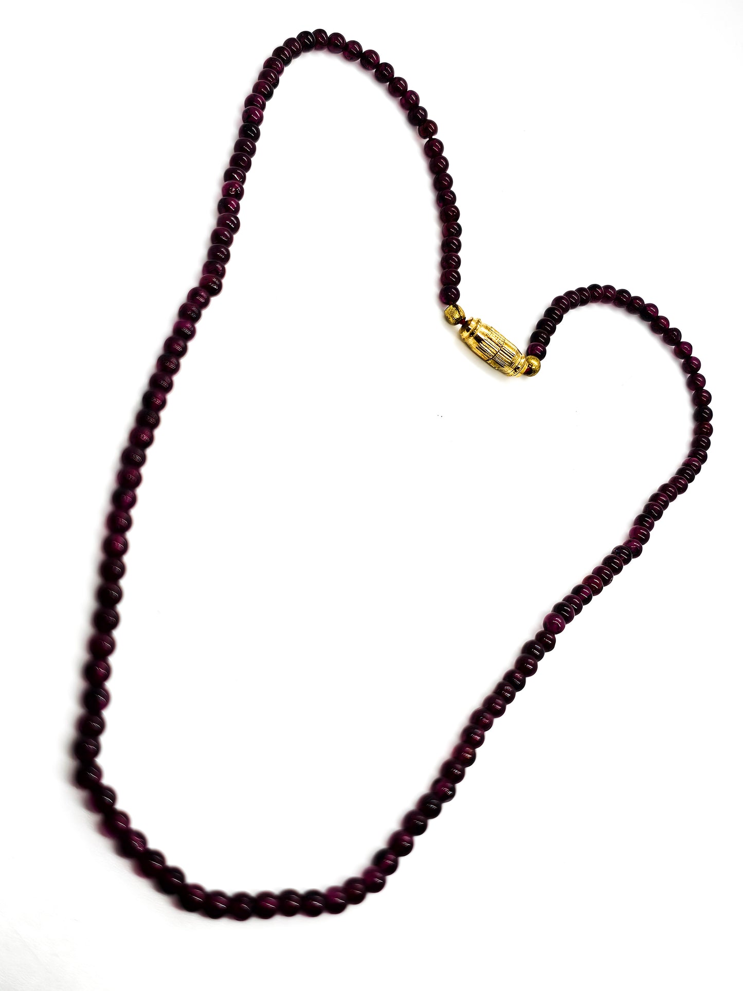 Red garnet gemstone thin simple beaded necklace with barrel screw clasp