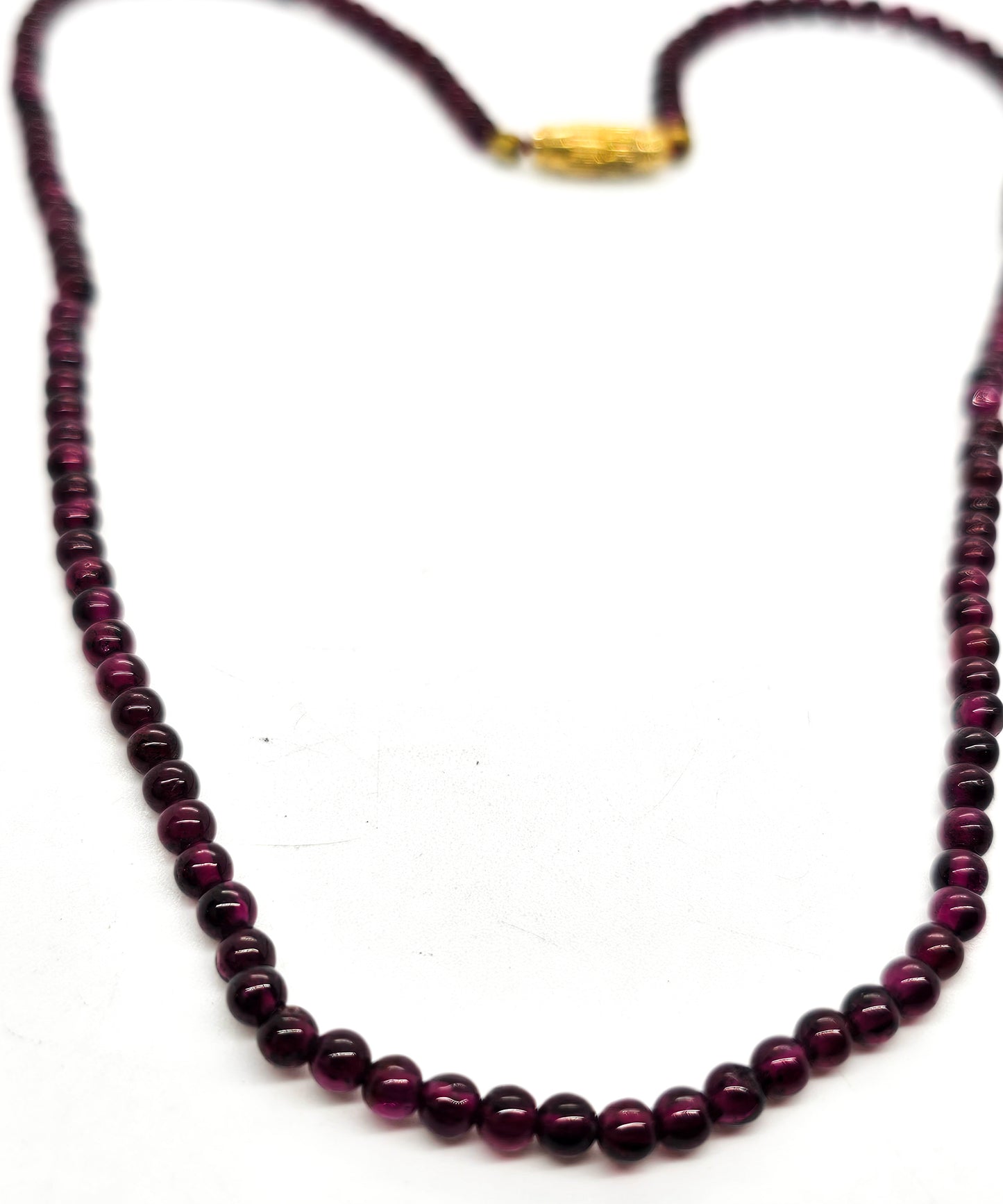 Red garnet gemstone thin simple beaded necklace with barrel screw clasp