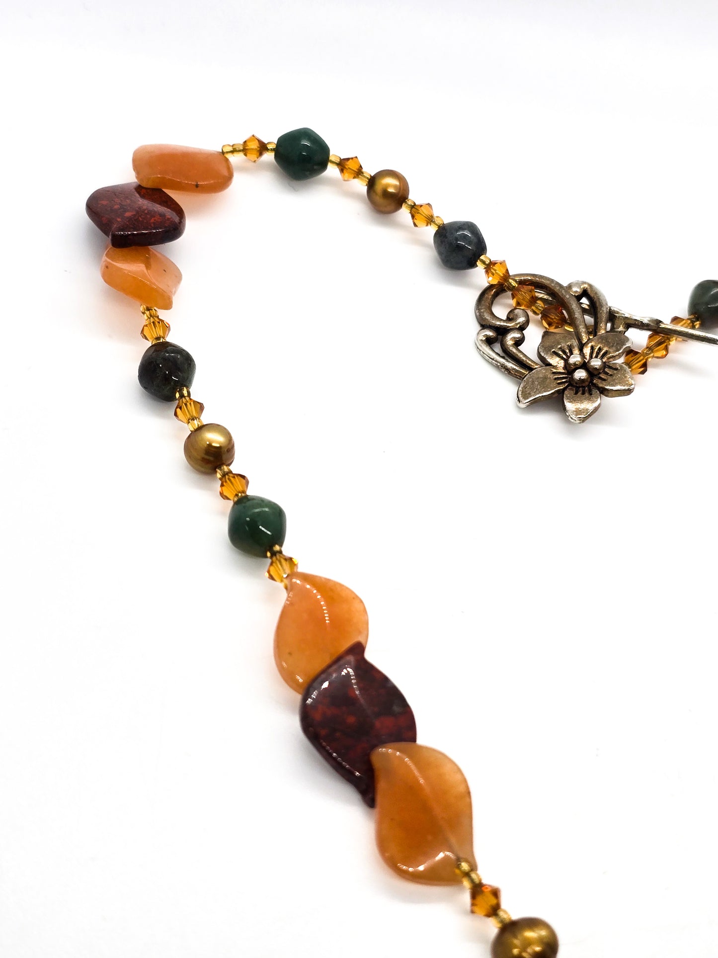 Banded Carnelian Butterfly beaded gemstone and pearl toggle clasp necklace