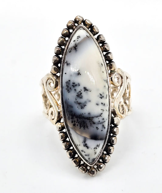 Ayra Dendritic Jasper large sterling silver rhodium plated signed ring size 10