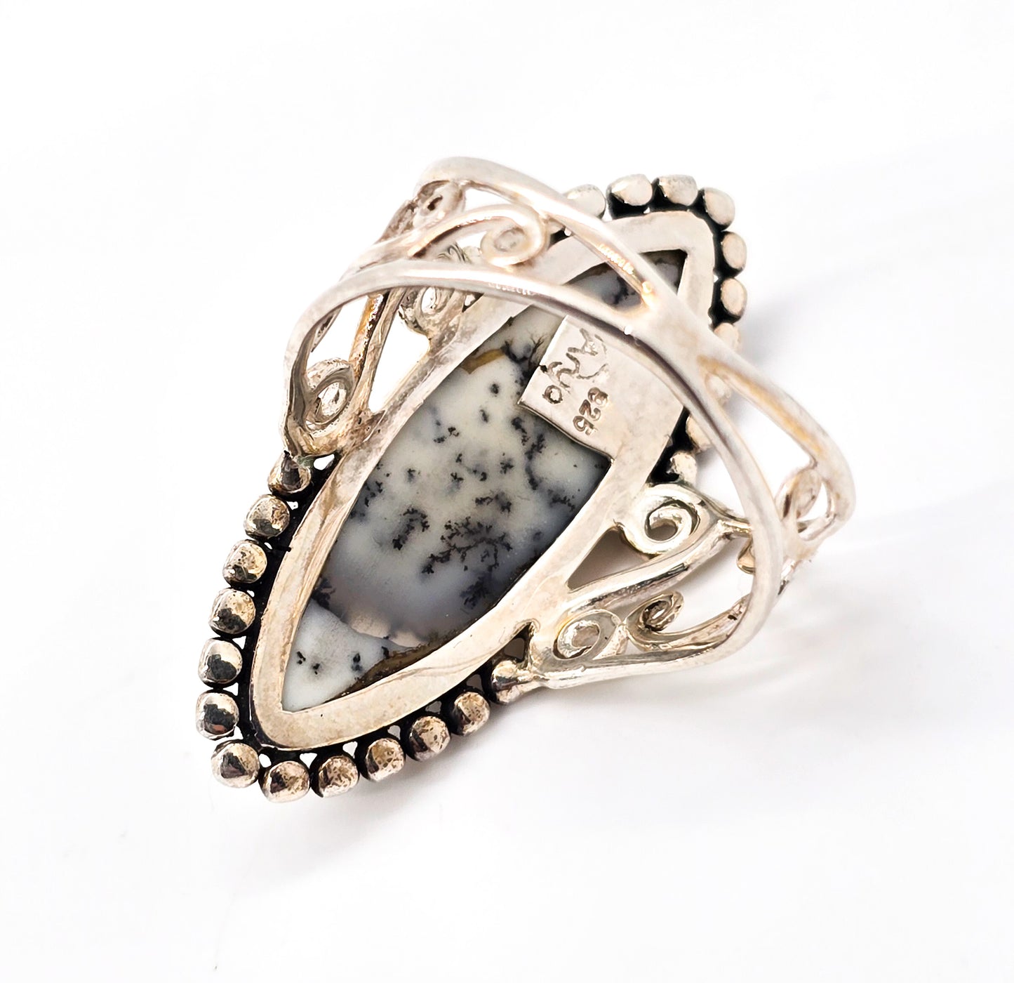 Ayra Dendritic Jasper large sterling silver rhodium plated signed ring size 10