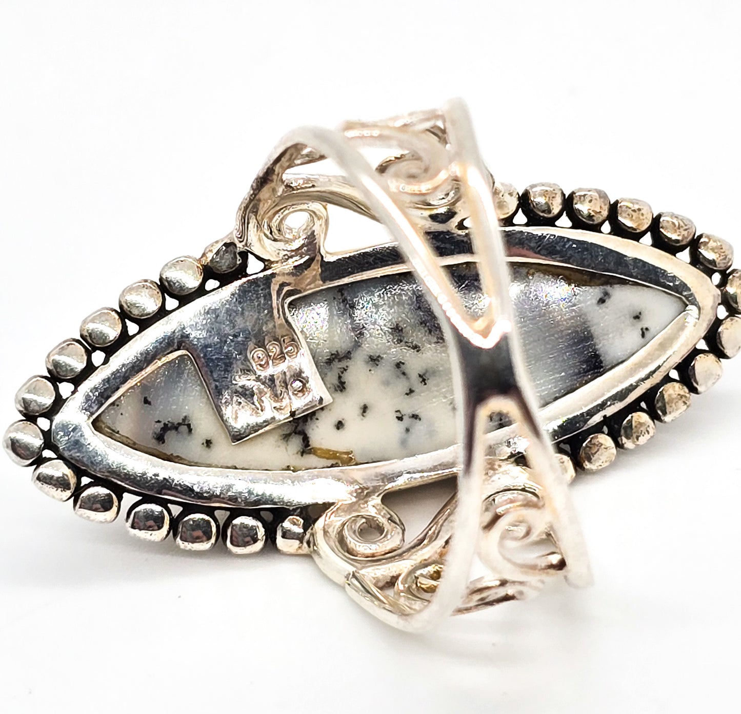 Ayra Dendritic Jasper large sterling silver rhodium plated signed ring size 10