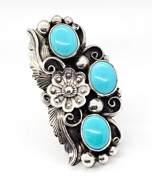 Jimmy Lee Navajo Native American turquoise vintage sterling silver ring size 7