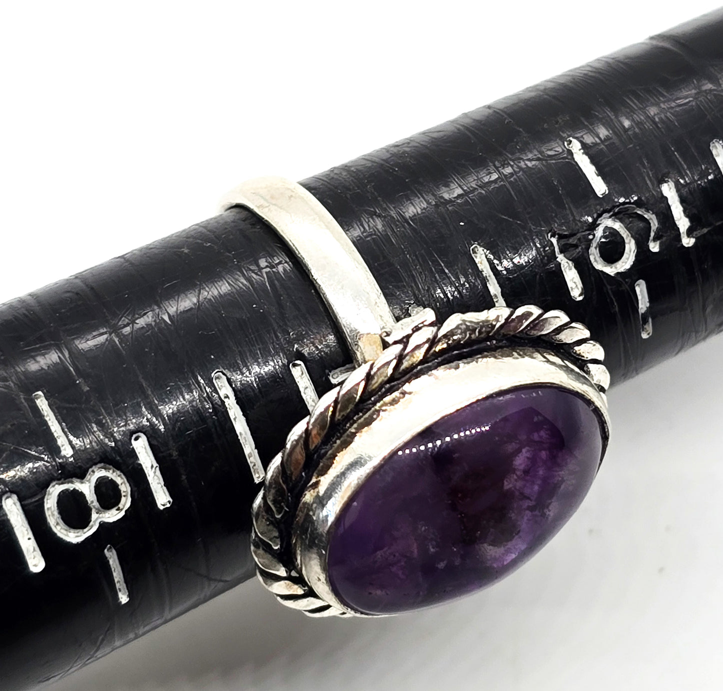 Amethyst with dark inclusions vintage sterling silver ring size 7