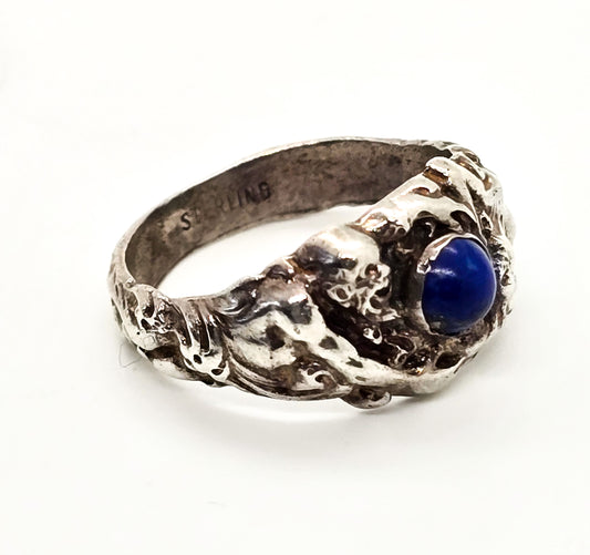 Devine creation vintage man & woman with world lapis sterling silver ring size 6.5