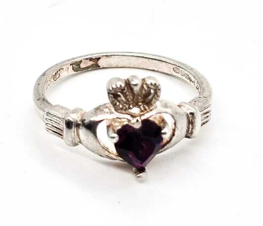 Solvar Claddagh Irish vintage sterling silver heart  amethyst ring size 6