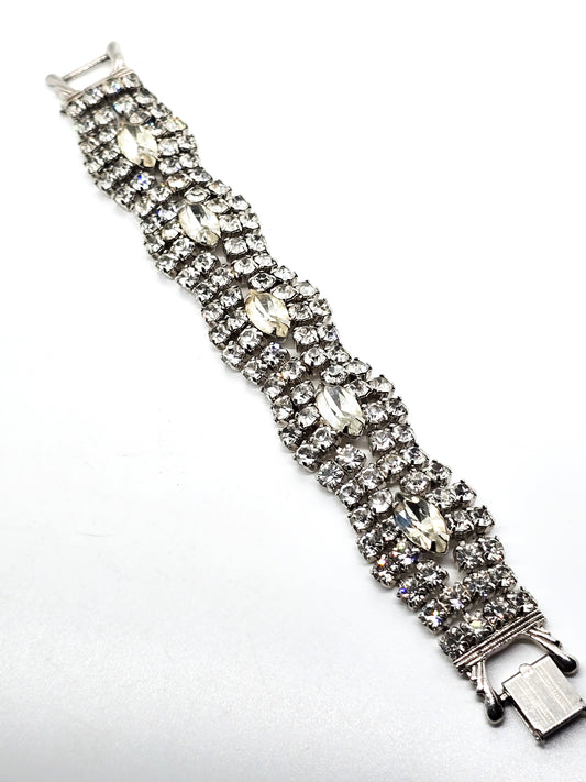 Rhinestone cuff vintage thick clear marquis rhinestone mid century bracelet