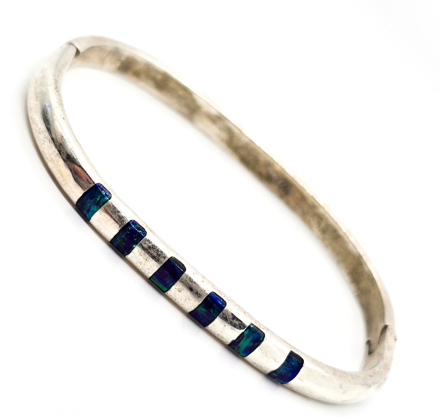 Mexican Dichroic fused glass vintage Taxco sterling silver bangle bracelet