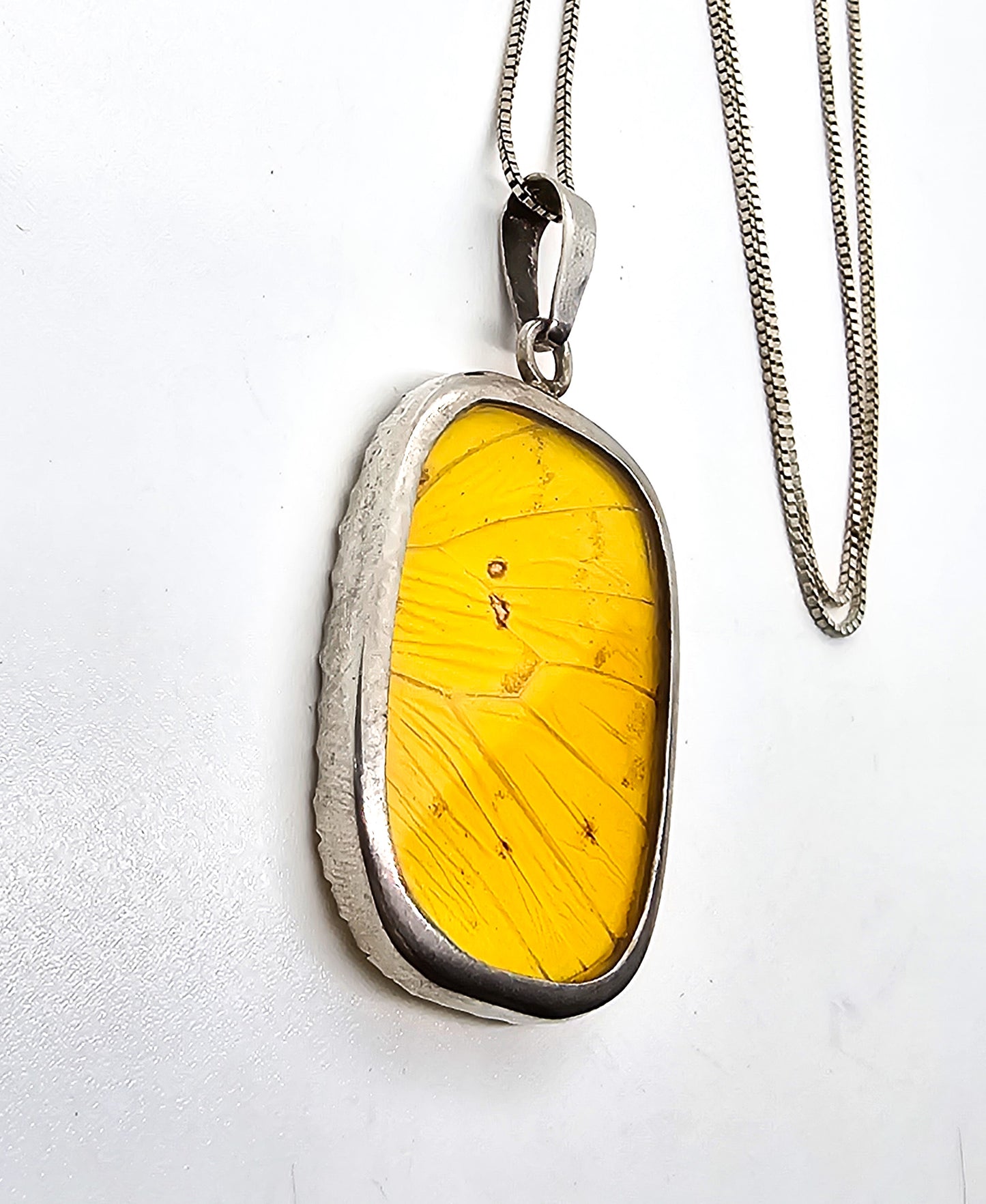 Yellow butterfly wing genuine sterling silver vintage pendant necklace