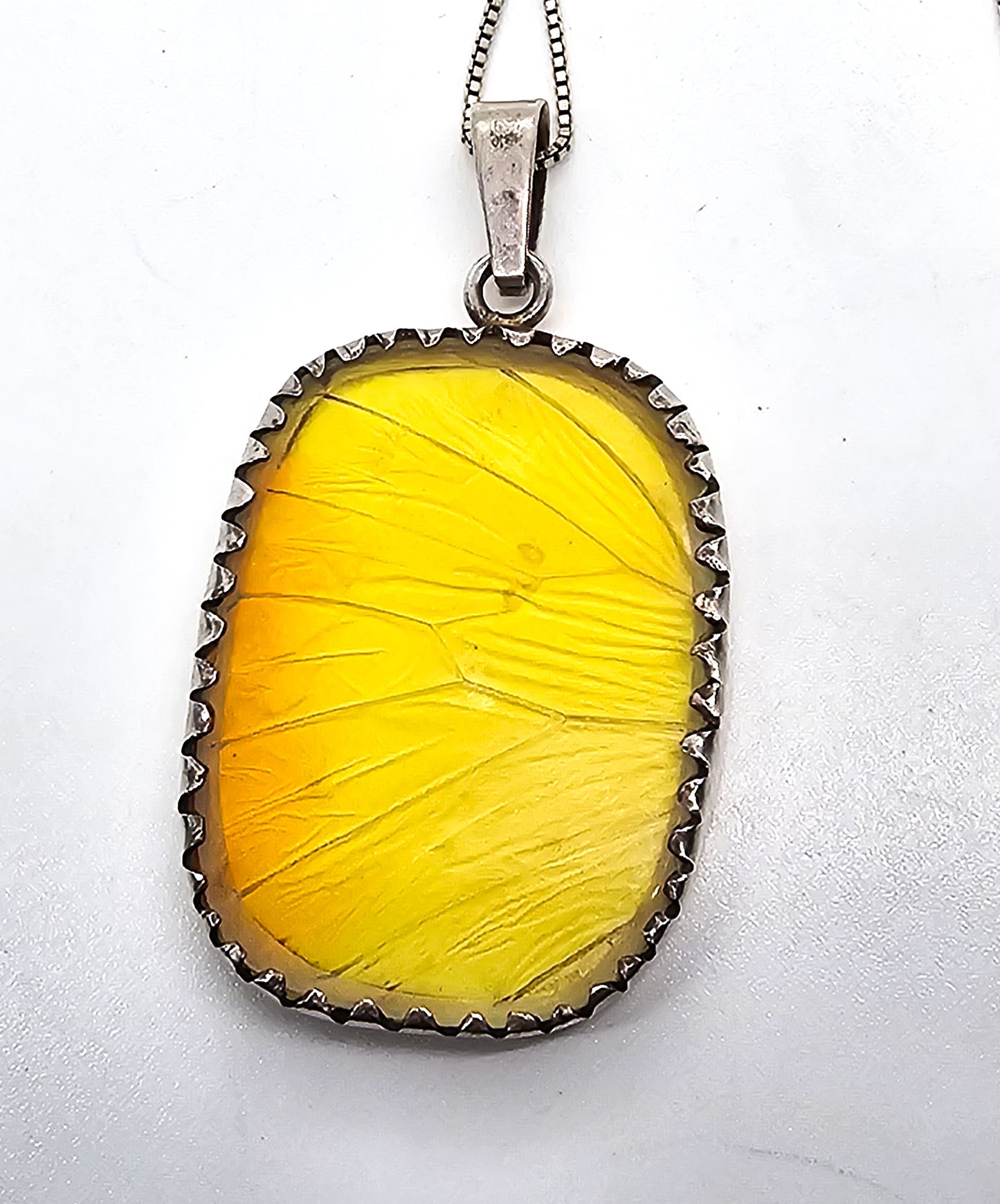 Yellow butterfly wing genuine sterling silver vintage pendant necklace