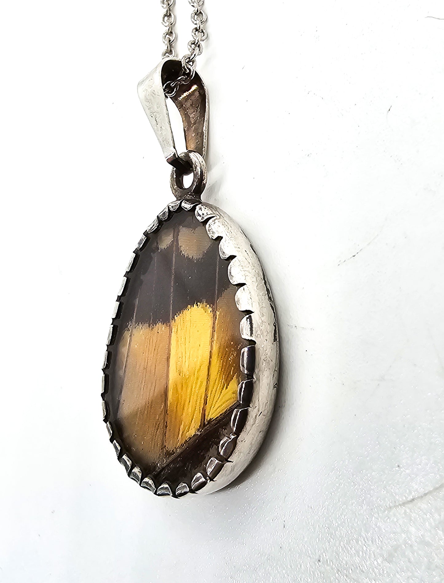 swallow tail Yellow black butterfly wing genuine sterling silver vintage necklace