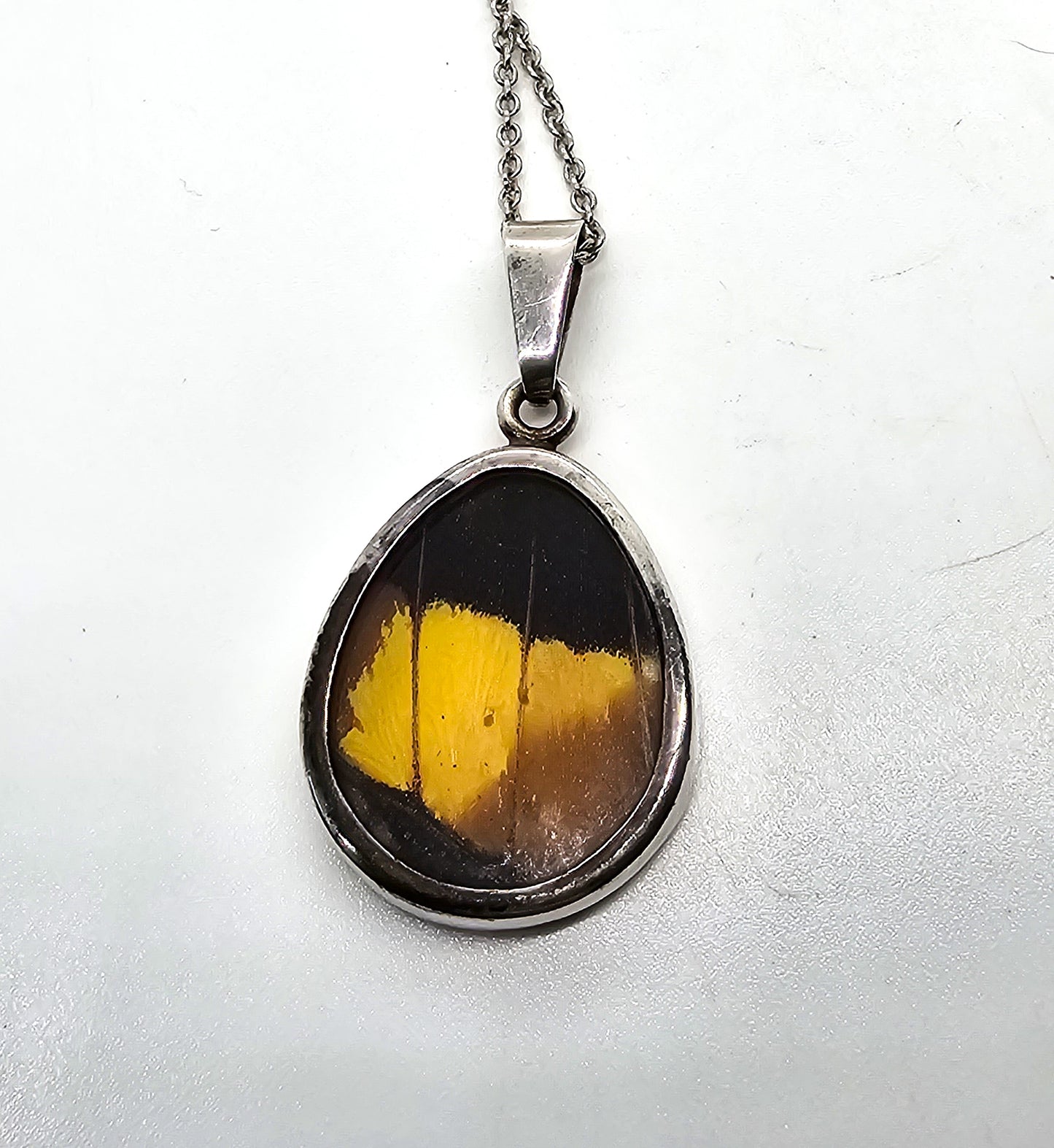swallow tail Yellow black butterfly wing genuine sterling silver vintage necklace