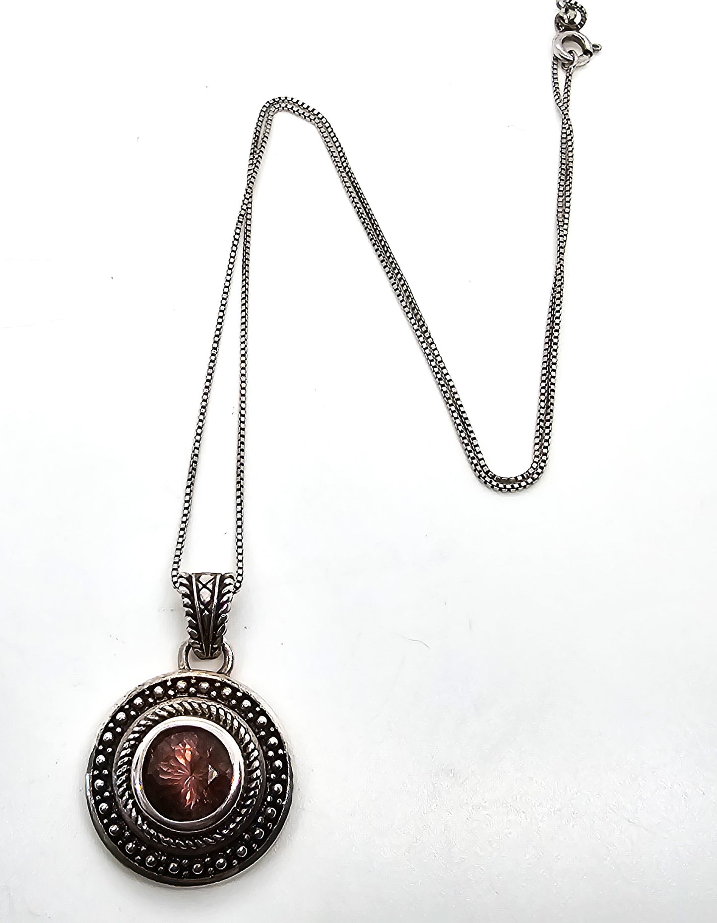 SGF Tribal Balinese Brown CZ faceted sterling silver medallion pendant necklace