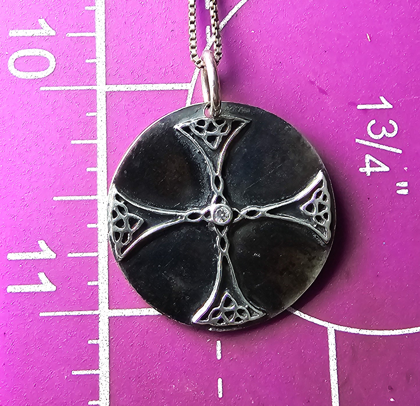 Norse Viking Maltese Cross Nordic CZ RB vintage sterling silver pendant necklace
