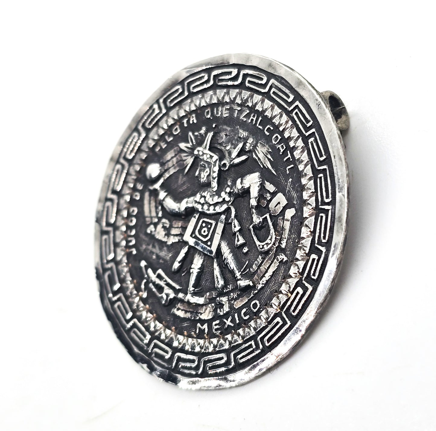 Aztec Juego de Pelota quetzalcoatl Vintage Mexican sterling silver Pendant brooch
