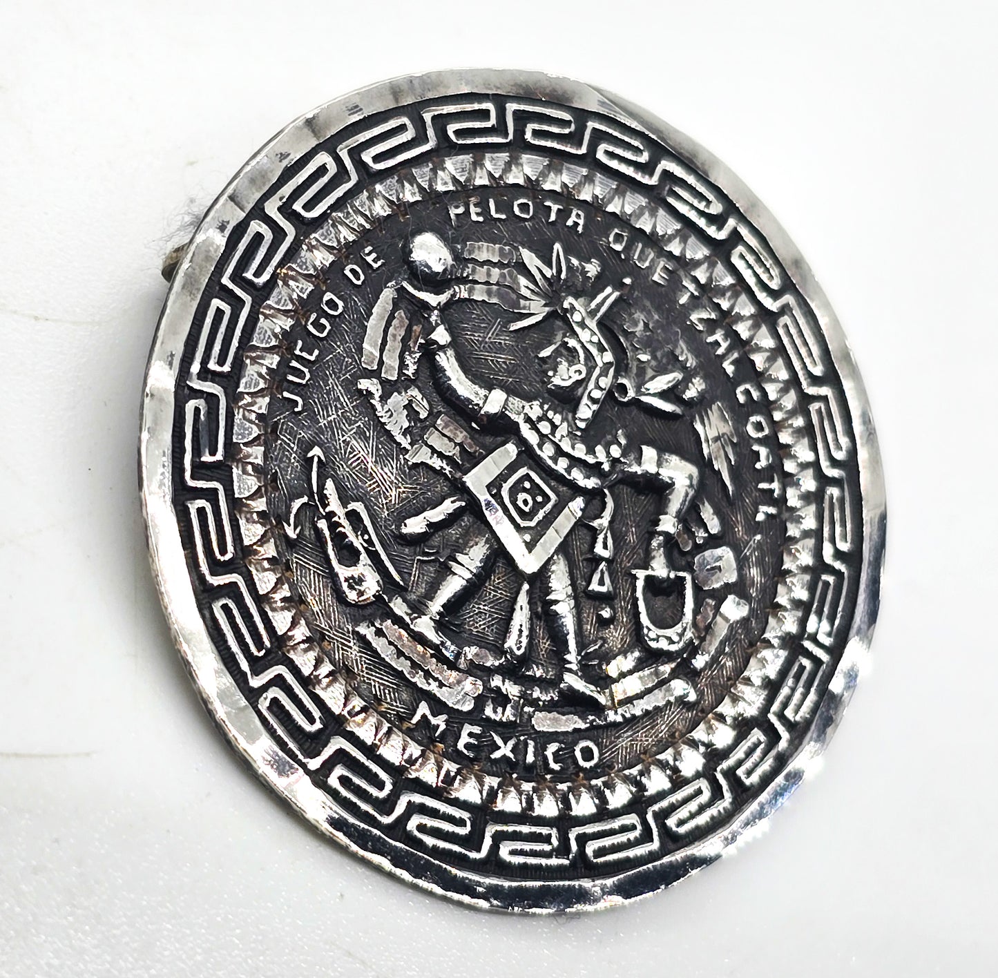 Aztec Juego de Pelota quetzalcoatl Vintage Mexican sterling silver Pendant brooch