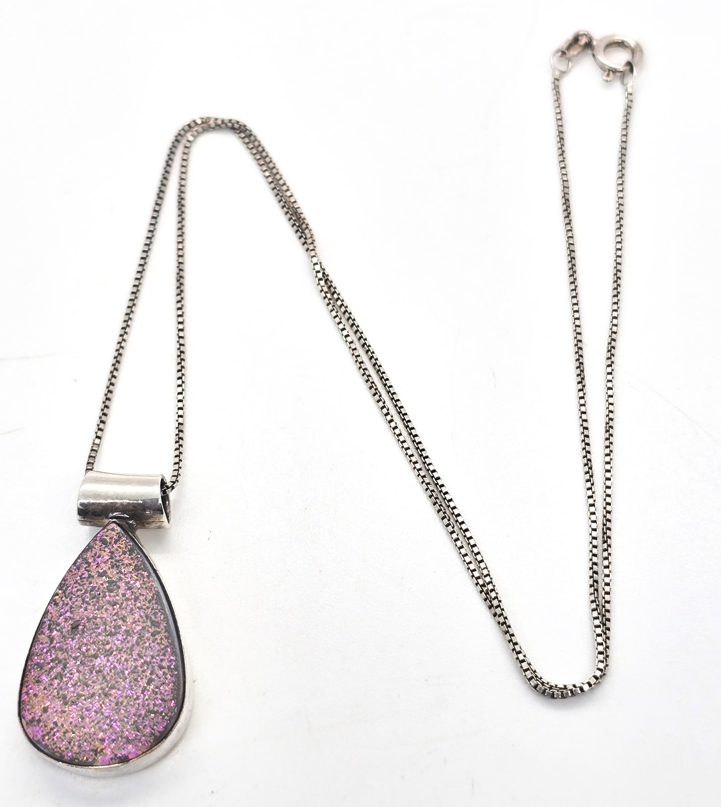 Pink Druzy quartz gemstone pear cut vintage pendant necklace