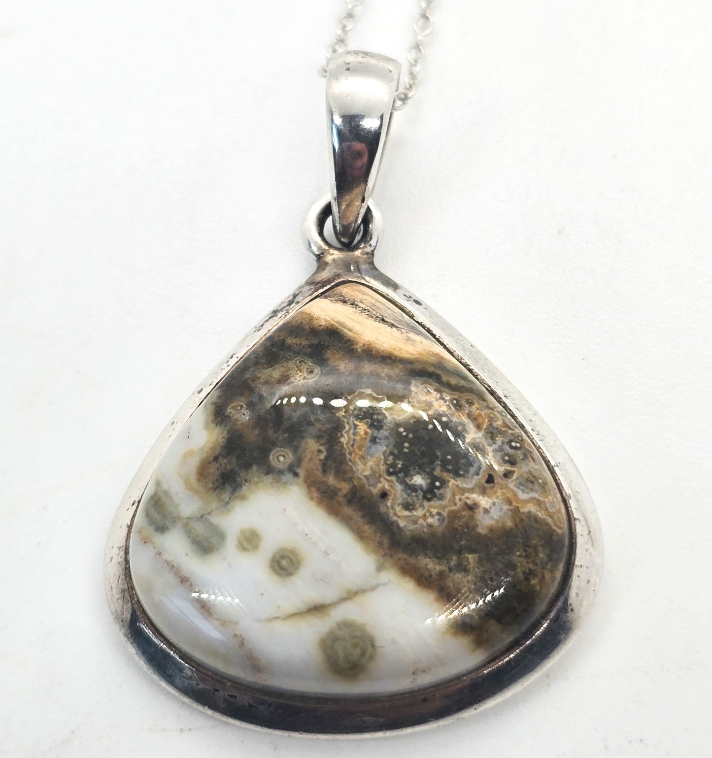 Ocean Jasper gemstone vintage sterling silver pendant