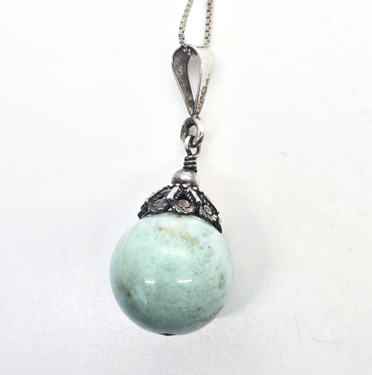 Amazonite blue tribal large beaded vintage sterling silver pendant necklace