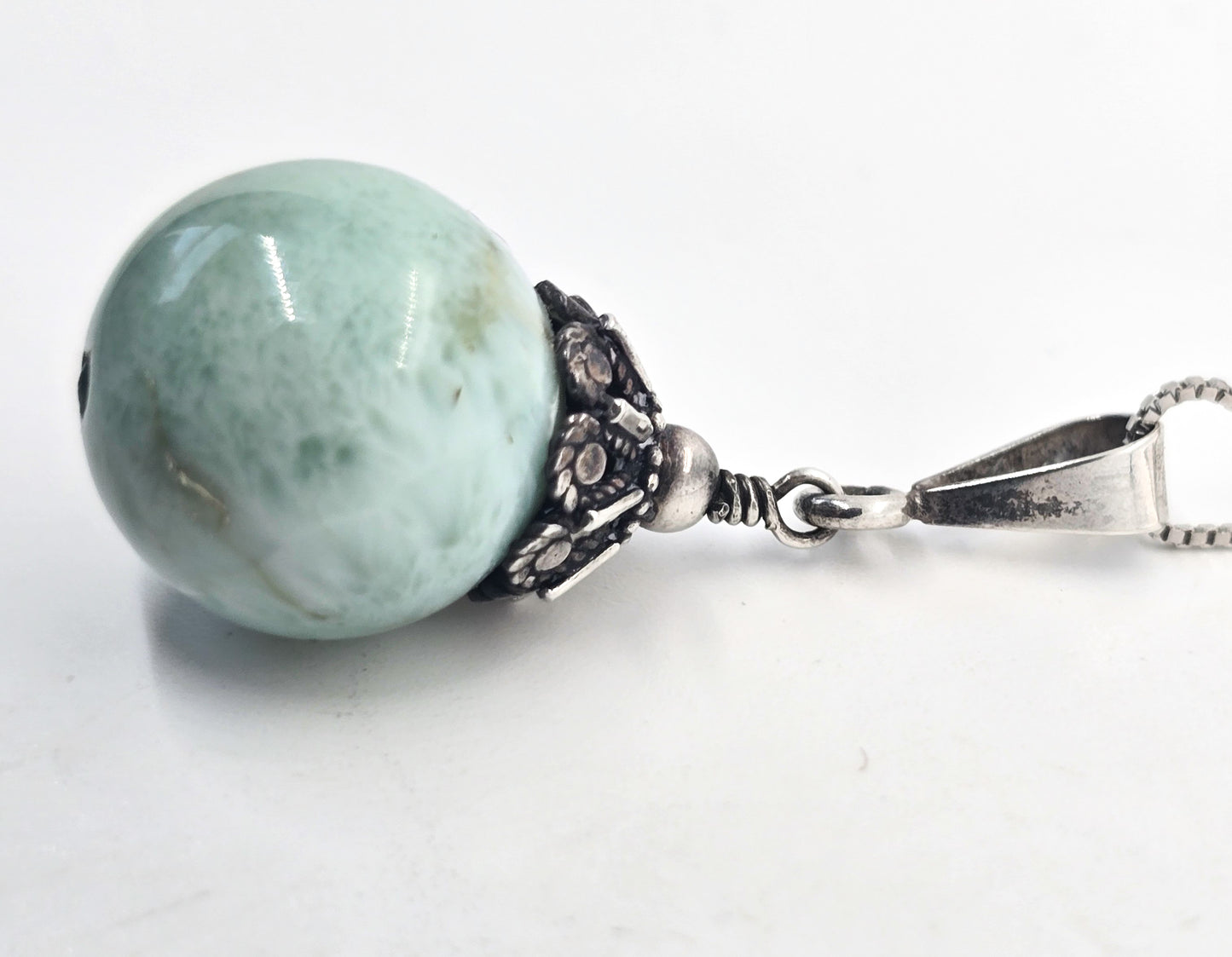 Amazonite blue tribal large beaded vintage sterling silver pendant necklace