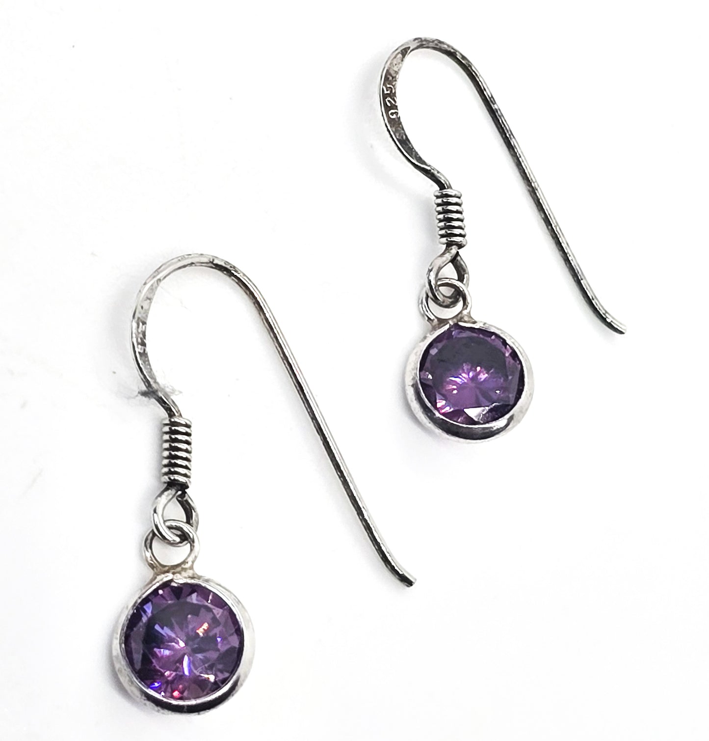 Purple Tanzanite round faceted sterling silver drop earrings