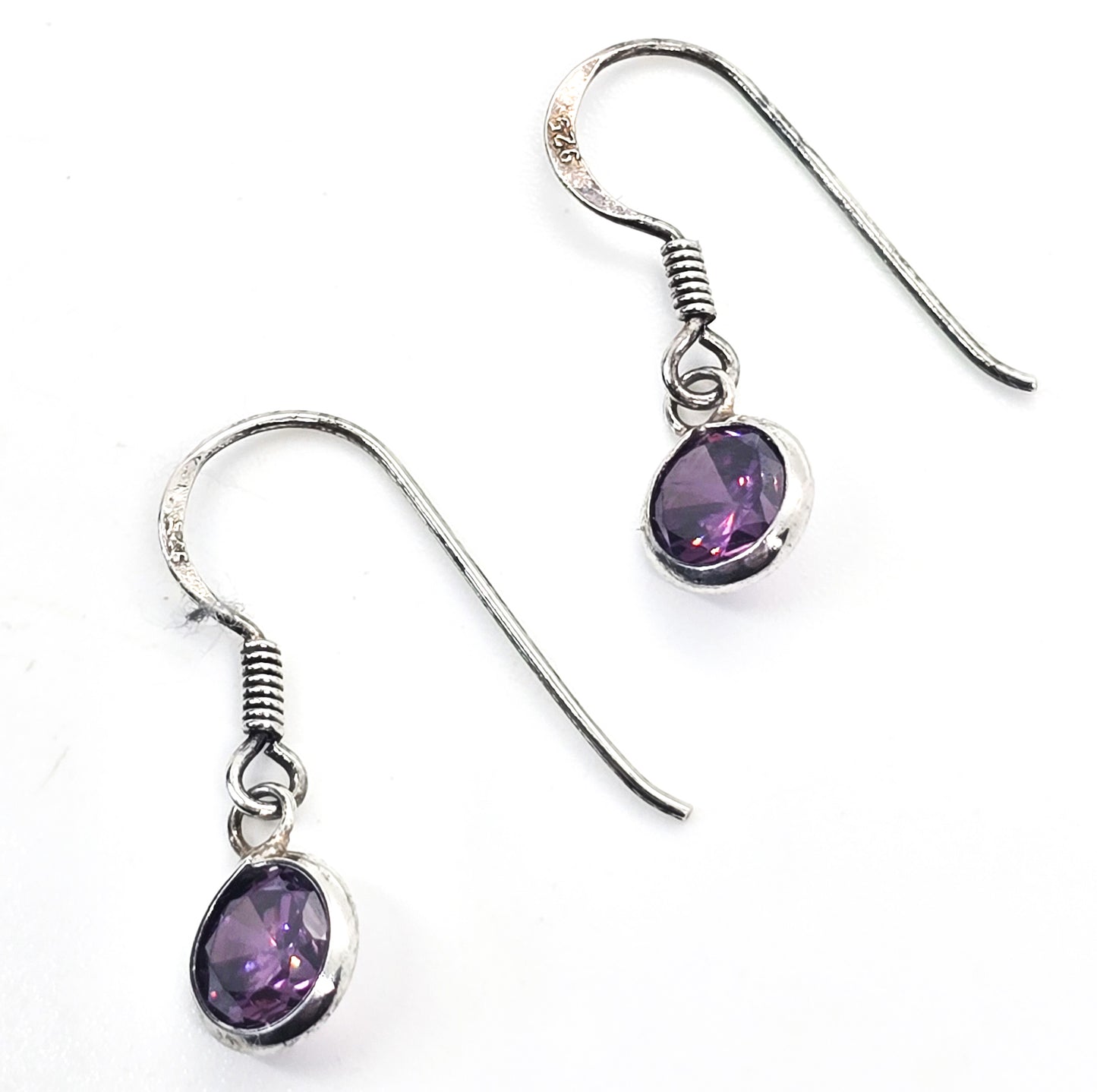 Purple Tanzanite round faceted sterling silver drop earrings