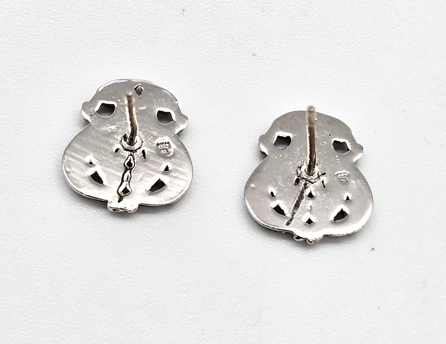 Double gryphon dragon shield petite vintage sterling silver stud earrings