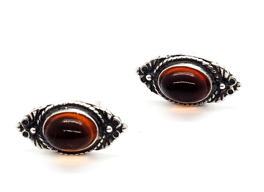 Southwestern Baltic Amber flower vintage sterling silver stud earrings