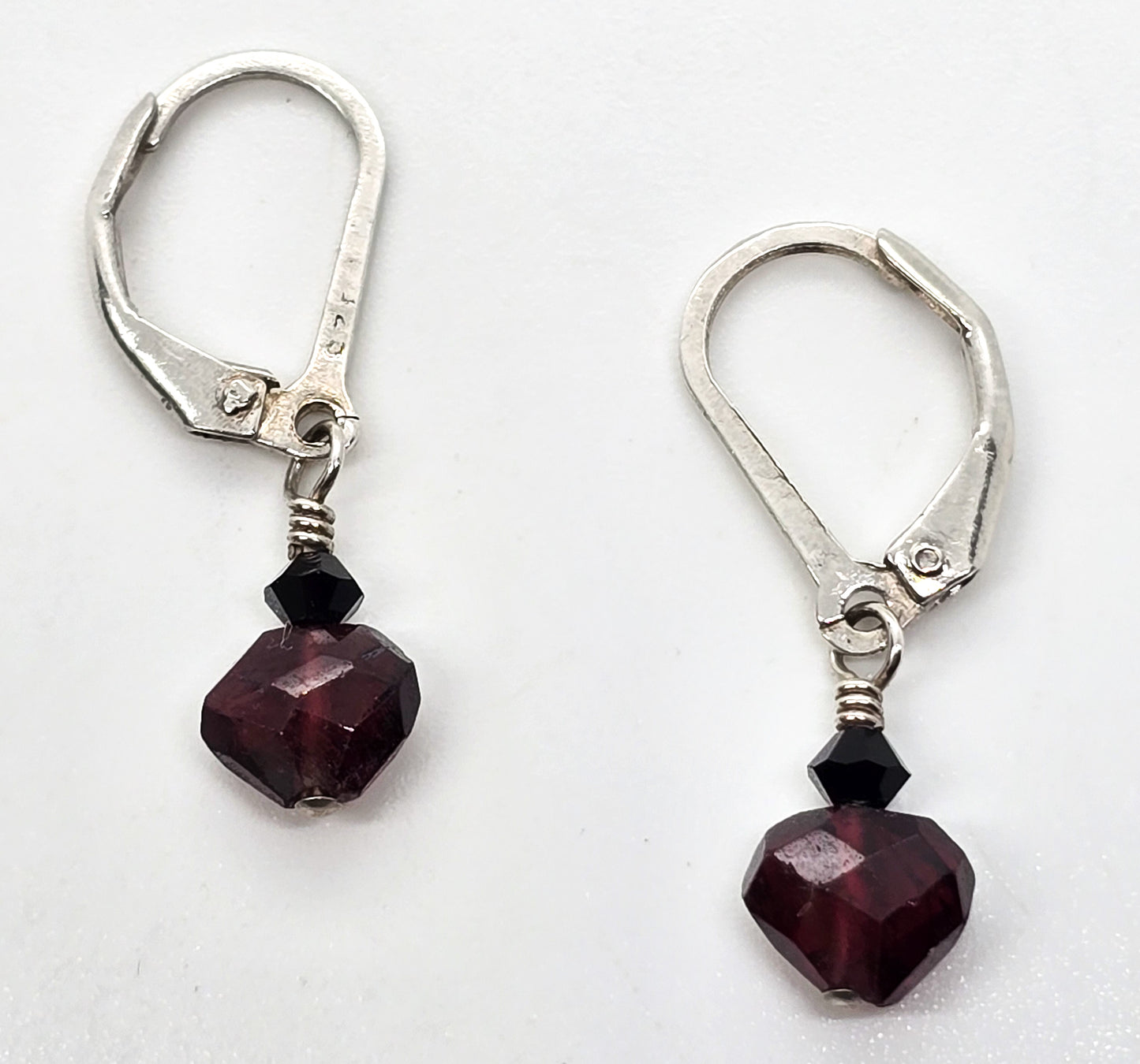 rhodolite garnet and Swarovski crystal beaded drop sterling silver earrings