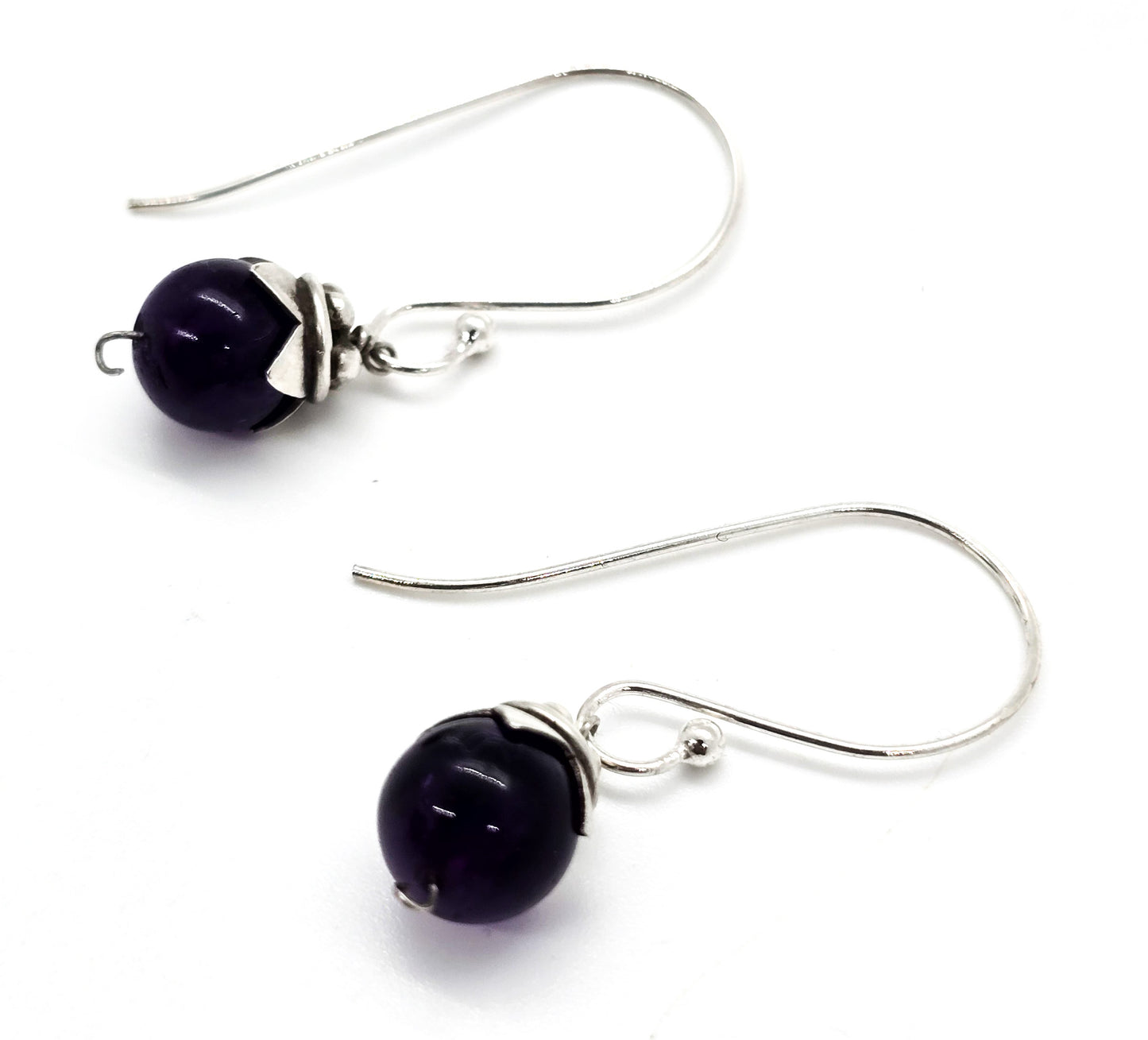 Amethyst purple gemstone tribal Bali style vintage sterling silver drop earrings