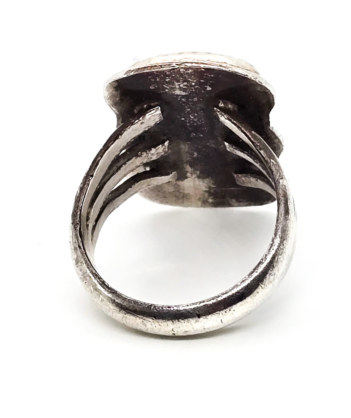 Slipper shell split shank Native American Three stone sterling silver ring size 7.5