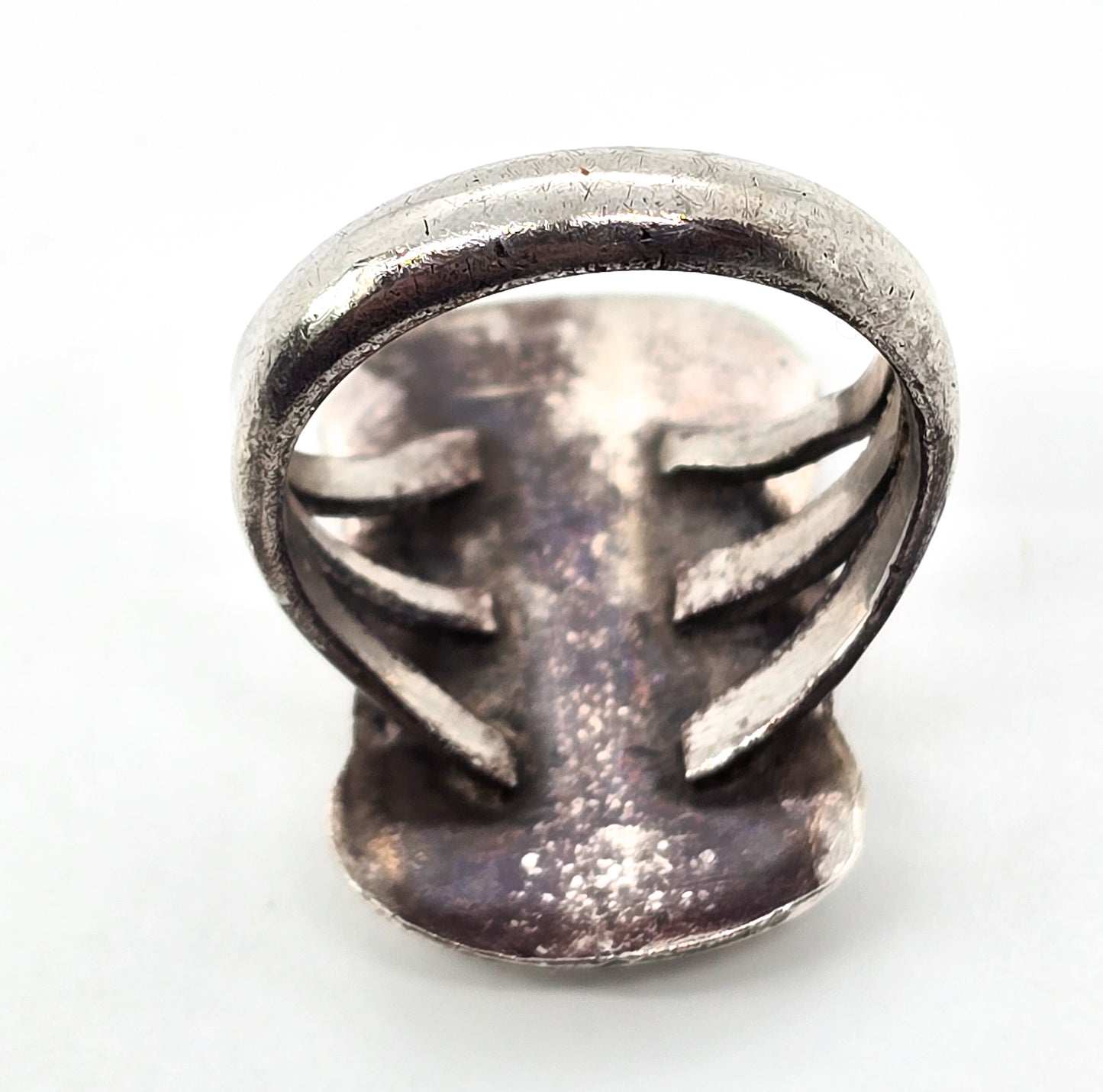 Slipper shell split shank Native American Three stone sterling silver ring size 7.5