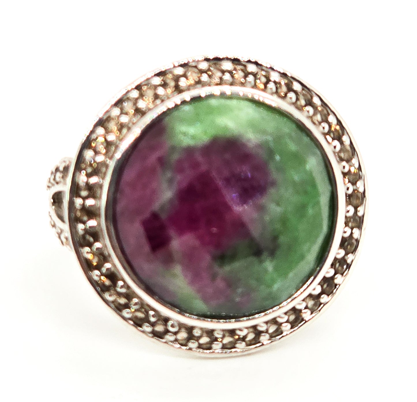 Ruby Zoisite  7.50 Ct and Smokey Quartz Sterling silver ring size 6