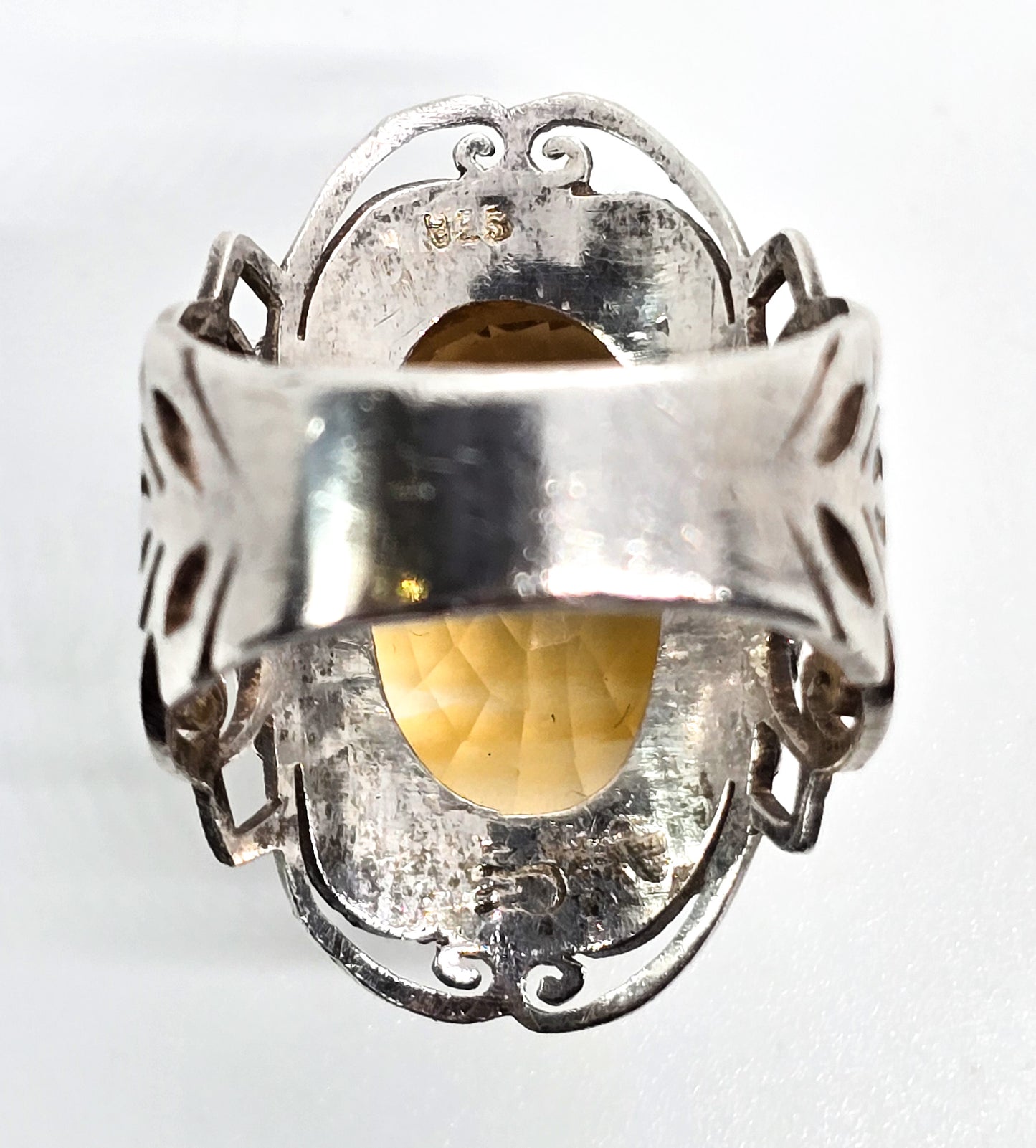 Large Faceted Citrine 15ct Bali Filigree open work sterling silver ring size 7 and 1/2