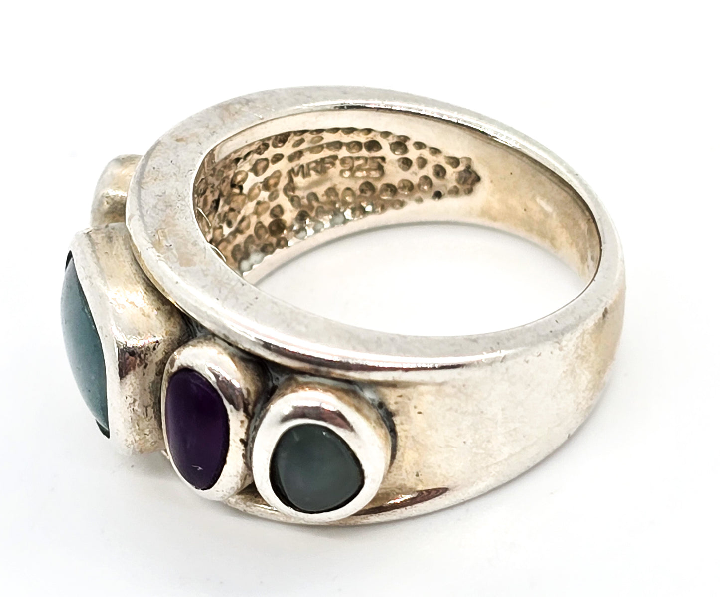 Aquamarine and Amethyst multi gemstone sterling silver cigar band ring size 6 MRF