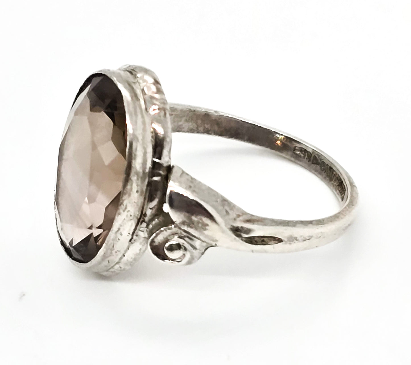 Clark and Coombs Smoky Quartz antique Art Deco sterling silver ring size 7.5