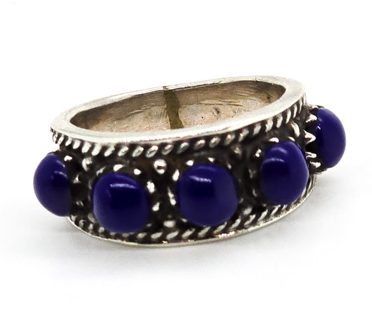 Lapis Lazuli blue gemstone vintage sterling silver ring band size 7 and 1/2