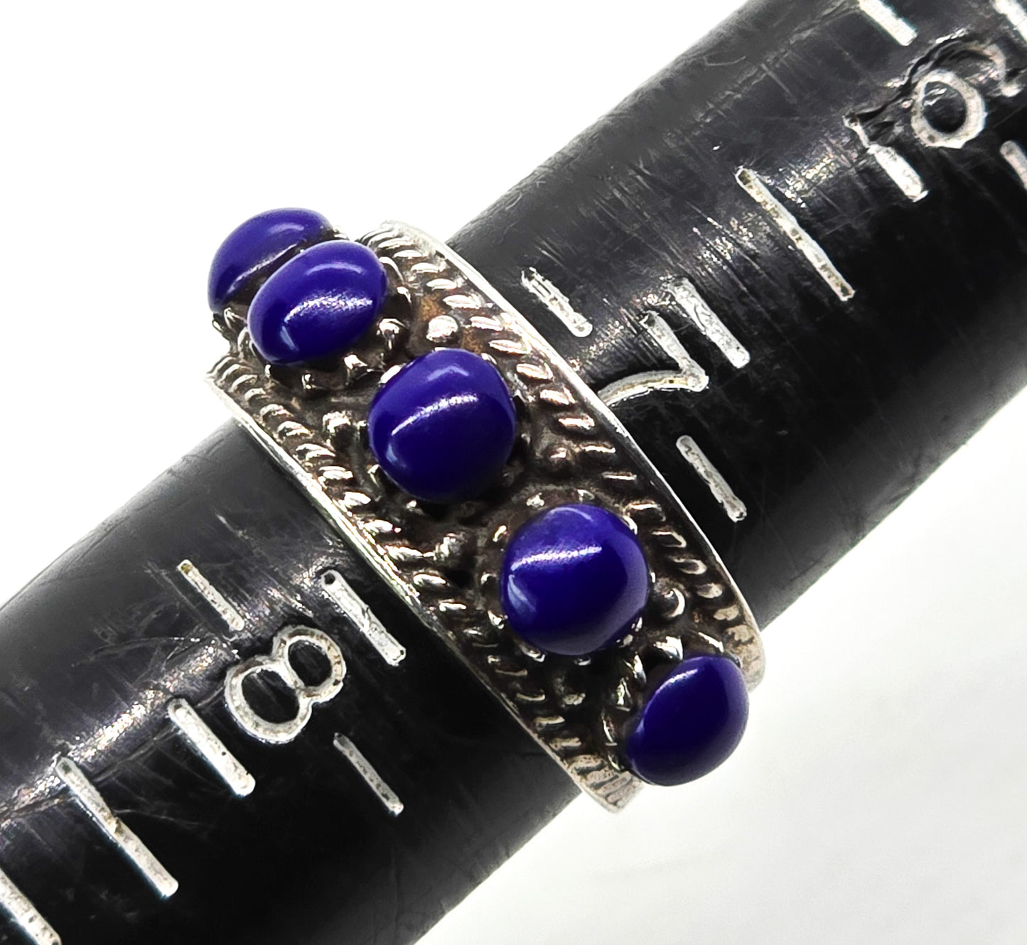 Lapis Lazuli blue gemstone vintage sterling silver ring band size 7 and 1/2