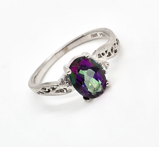 Mystic Topaz 1ct Cubic Zirconia SCD vintage sterling silver ring size 6