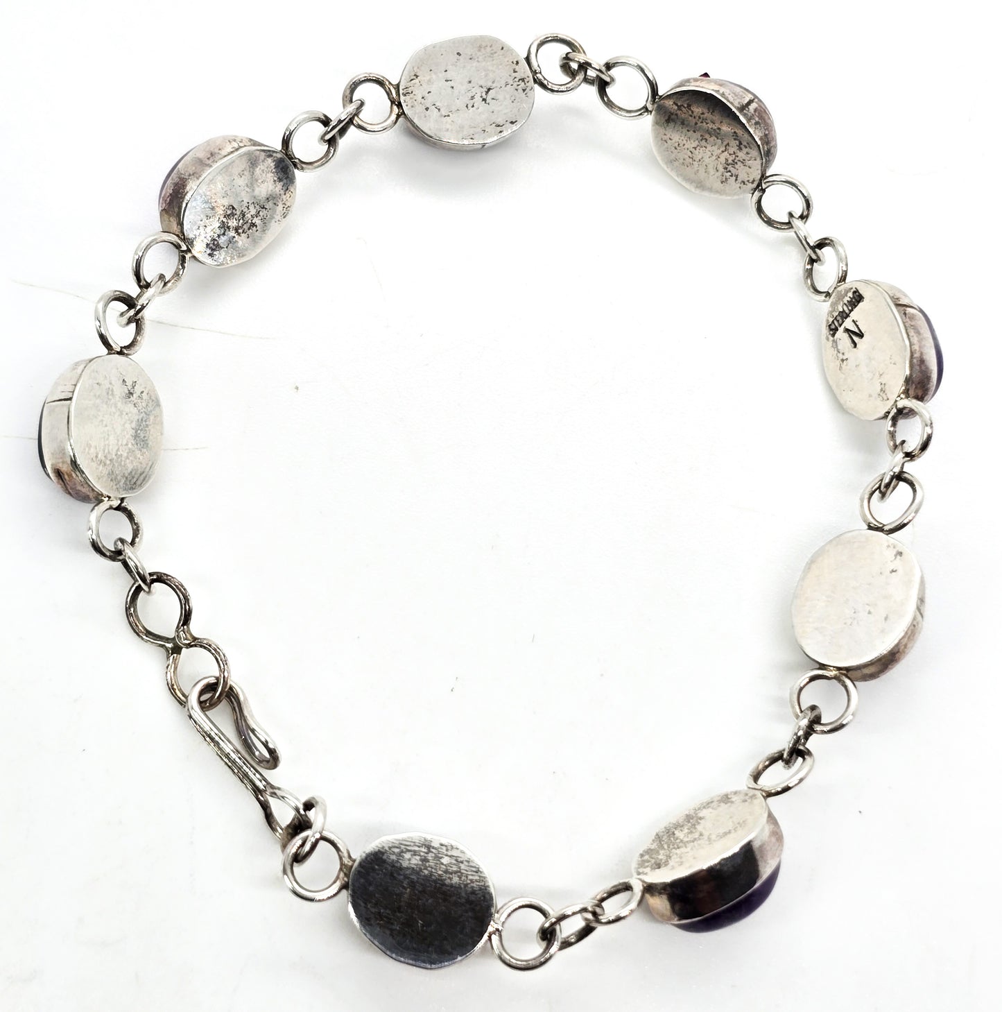Amethyst domed cab sterling silver gemstone vintage tennis bracelet