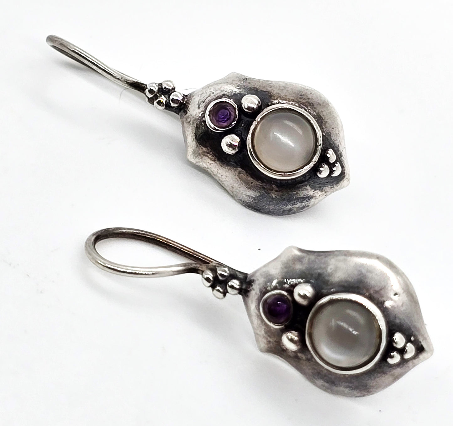 Boma Amethyst and Silver Cat's Eye Bali Tribal vintage sterling silver earrings