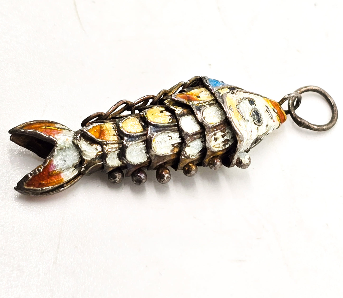 Articulated enamel koi fish Chinese Export vintage moving figural pendant
