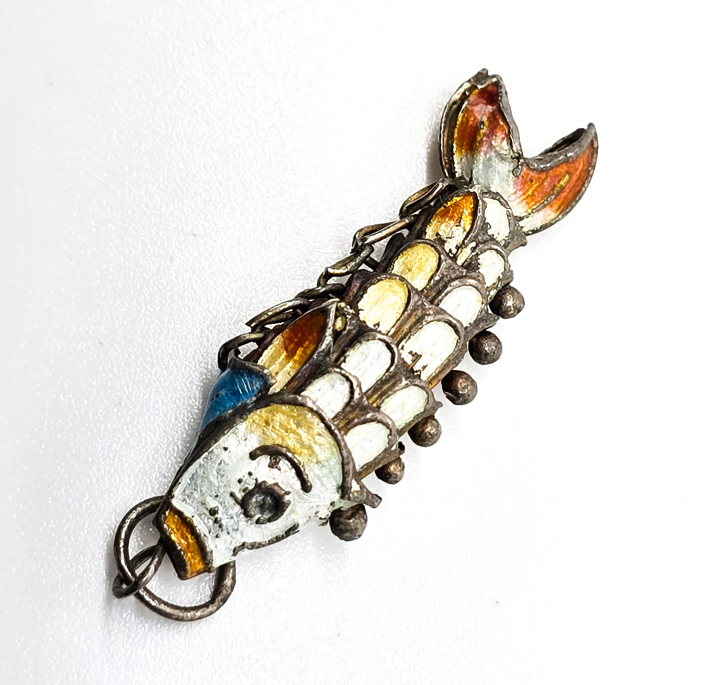 Articulated enamel koi fish Chinese Export vintage moving figural pendant