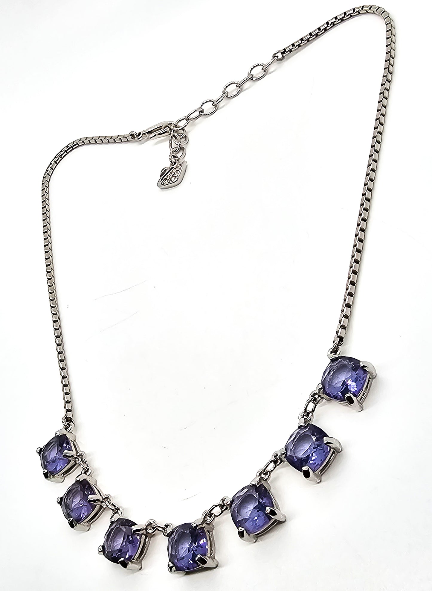 Swarovski Signed Tanzanite colored Light Purple crystal Rhodium plated signed necklace