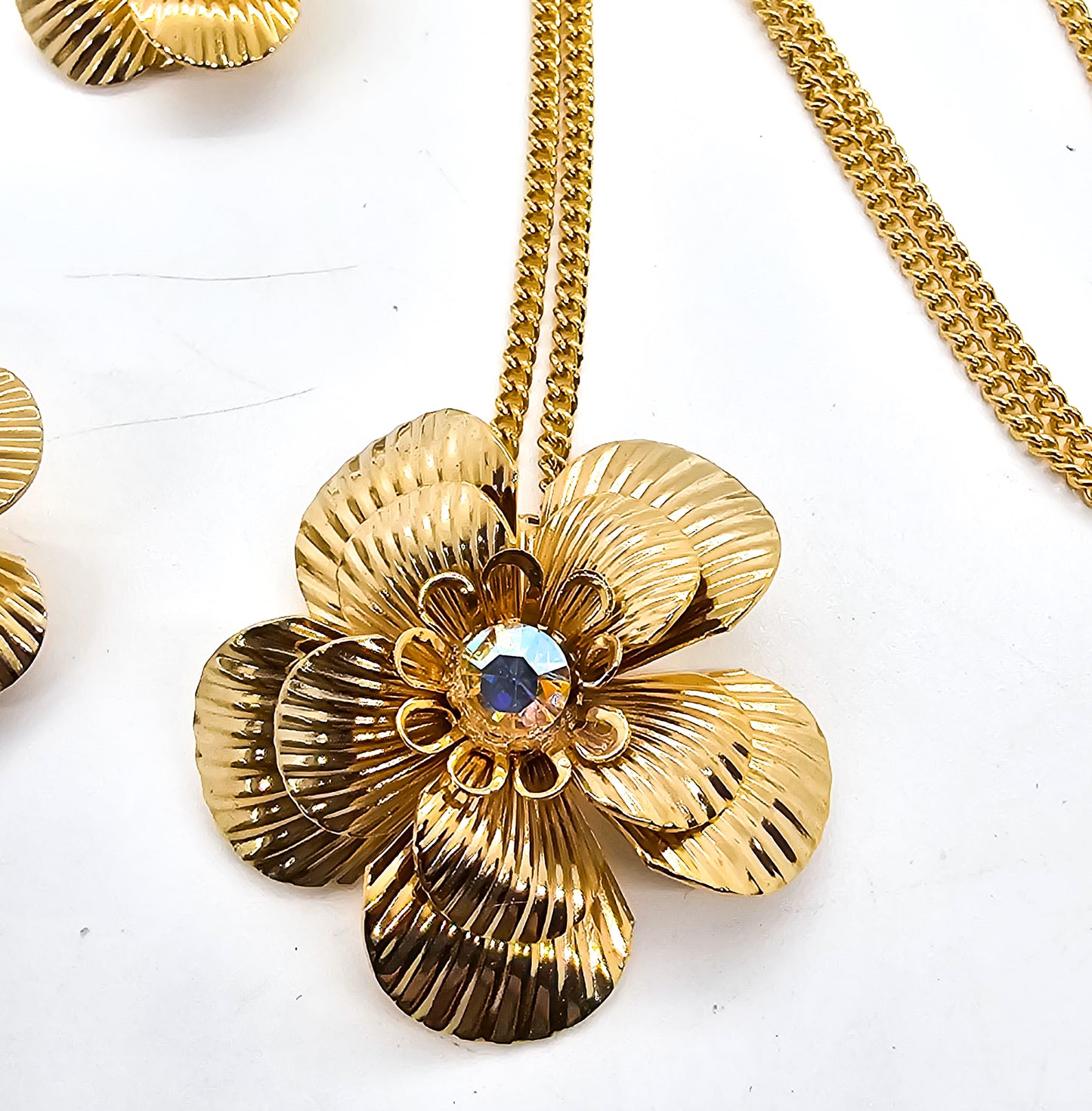 Milady Boxed gold Aurora Borealis vintage rhinestone earrings and necklace demi parure set