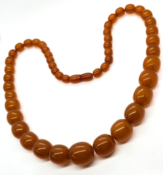 Butterscotch Baltic Amber antique beaded barrel clasp necklace  26.5 inch 69 grams