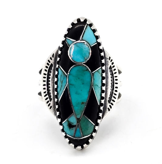 Carolyn Pollock Relios thunderbird Turquoise sterling silver inlay ring size 7.25