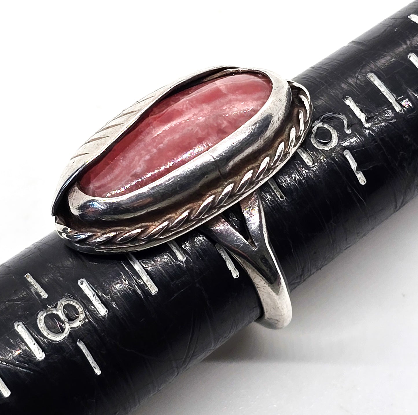 Rhodochrosite Pink Gemstone Native American Sterling silver vintage ring size 7