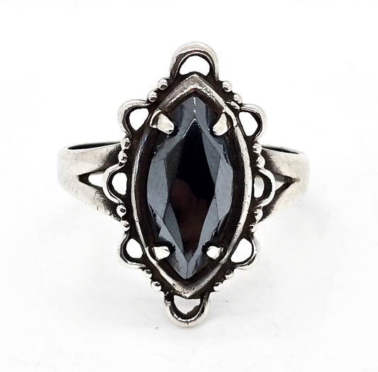 Bell Trading Post Hematite vintage filigree sterling silver split shank ring size 9