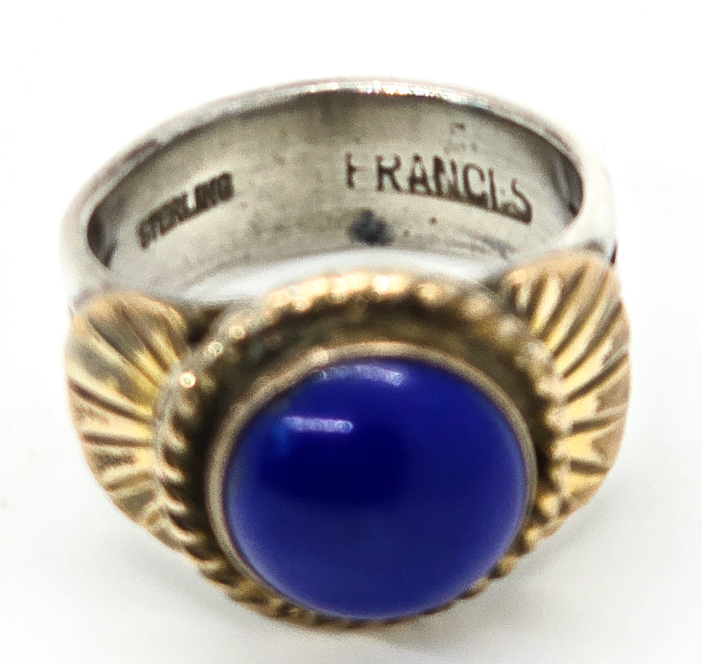 Francis Art Deco Lapis Lazuli Gold filled sterling silver vintage statement ring size 6